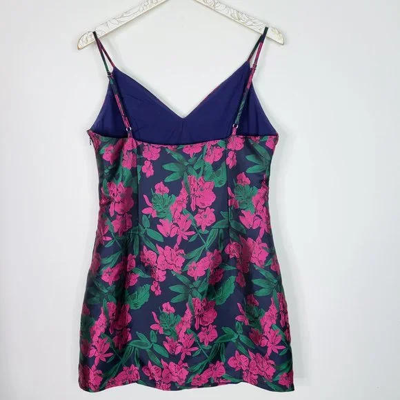 LULUS Absolutely Exquisite Navy Blue Floral Jacquard Mini Dress Size Large - Picture 3 of 10